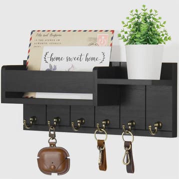 Rustieke Houten Wand Organizer met Postvak en 6 Sleutelhaken, Verzenden, Nieuw