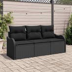 vidaXL Tuin Sofa Set met opslag 3 pcs Zwart Poly riet, Tuin en Terras, Verzenden, Nieuw, Rotan, 3 zitplaatsen