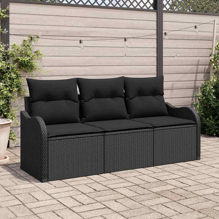 vidaXL Tuin Sofa Set met opslag 3 pcs Zwart Poly riet, Tuin en Terras, Tuinsets en Loungesets, Nieuw, 3 zitplaatsen, Rotan, Verzenden