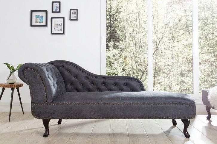 Chesterfield chaise longue 170cm antiekgrijs met, Huis en Inrichting, Banken | Bankstellen, Ophalen of Verzenden