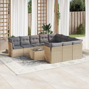vidaXL 11-delige Tuinset met kussens poly rattan beige, Verzenden, Nieuw, Tuinset