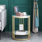 Bijzettafel met 2-Lagen – Marmeren Look met Gouden Frame, Huis en Inrichting, Verzenden, Nieuw