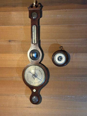 Wheel barometer - Hout, Messing, Glas - Antiek Ca 1900