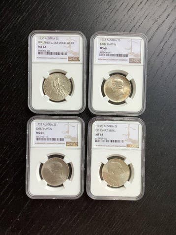 Oostenrijk. 2 Schilling 4x 1930/1933 - MS62/MS64, incl., Postzegels en Munten
