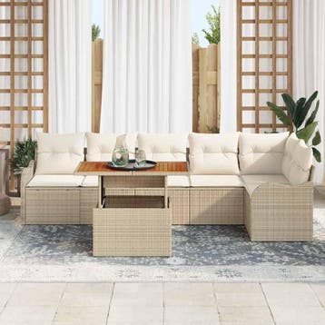 vidaXL Tuin Sofa Set 7 st Beige Poly riet, Verzenden, Nieuw, Rotan, 7 zitplaatsen