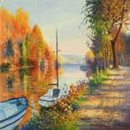 Christiane Stenfort (1940) - Voiliers en automne à Poses, Antiek en Kunst