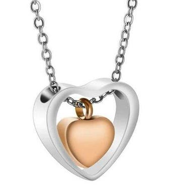Ashanger RVS Hartje in hart zilver/roségoud incl. ketting, Sieraden, Tassen en Uiterlijk, Kettinghangers, Nieuw