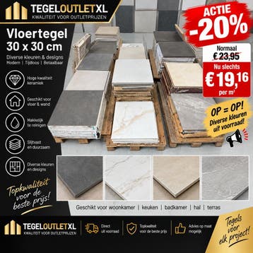 30x30 cm Vloertegels – Diverse Kleuren | ACTIE -20%, Nieuw