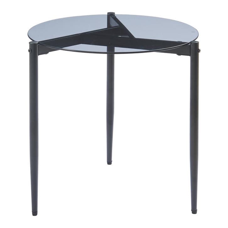 Bijzettafel Ulökantaa rond rookglas 50x50 cm grijs [en.casa], Huis en Inrichting, Tafels | Bijzettafels, Verzenden
