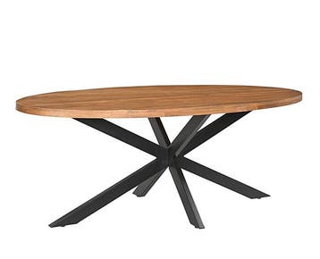 Eettafel Mangohout Ovaal met zwarte matrixpoot van metaal, Ophalen of Verzenden, Nieuw