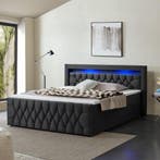Boxspringbed Leona - 180 x 200 cm - Zwart- Incl. LED verlich, Verzenden, Nieuw