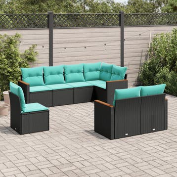 vidaXL 8-delige tuinbankset met kussens, zwart polyrotan, Verzenden, Nieuw