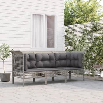 vidaXL 3-delige Loungeset met kussens poly rattan grijs, Tuin en Terras, Tuinsets en Loungesets, Verzenden, Nieuw, Loungeset