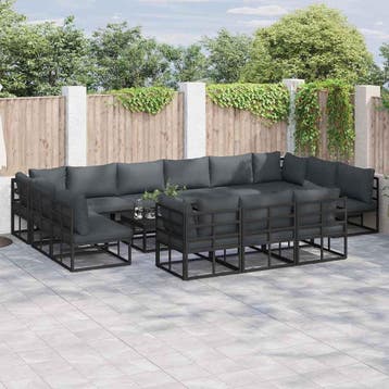 vidaXL Tuinbankenset met kussen 13 pcs Zwart Aluminium, Verzenden, Nieuw, Aluminium, 3 zitplaatsen