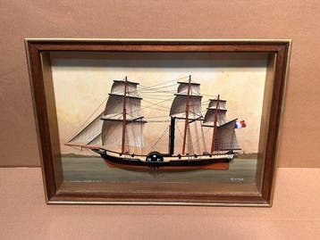 Schip-diorama - Hout - Le Sphinx – Corvette à vapeur, Antiek en Kunst