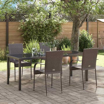 vidaXL Tuin eettafelset 5 pcs Bruin Gepoedercoat staal, Tuin en Terras, Tuinsets en Loungesets, Verzenden, Nieuw, Rotan, 5 zitplaatsen