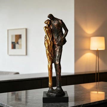 sculptuur, Eternity in Bronze — Gilded Couple Embrace