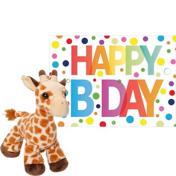 Pluche giraffe knuffel - 18 cm - met Happy Birthday kaart, Verzenden, Nieuw