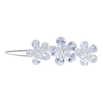 Haarspeld Haarclip 5cm - Bloemen Facet Steentjes - Zilver, Nieuw