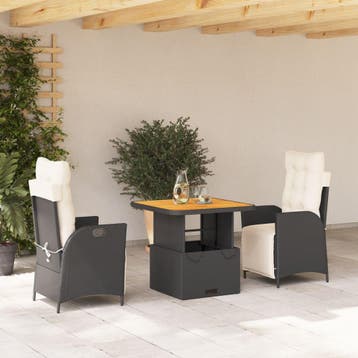 vidaXL 3-delige Tuinset met kussens poly rattan zwart, Verzenden, Nieuw, Tuinset