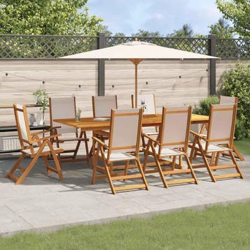 vidaXL 9-delige Tuinset massief acaciahout en textileen, Nieuw, 8 zitplaatsen, Tuinset, Verzenden