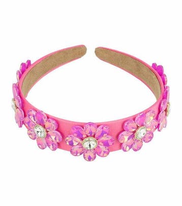 Haarband Diadeem 4cm – Bloemen - Facetstenen – Fuchsia Roze, Nieuw