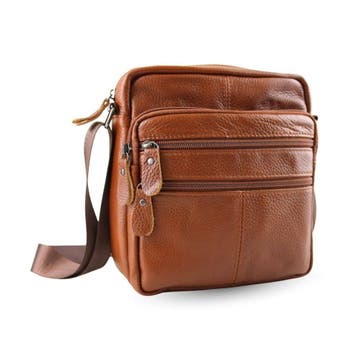 Heren Tas met Veel Vakken Leer - Crossbody Tas - Heren Tas, Nieuw