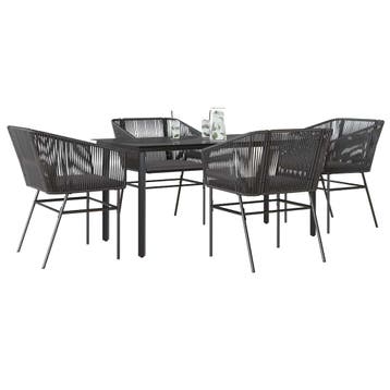 vidaXL 5-delige Tuinset met kussens poly rattan glas zwart, 4 zitplaatsen, Nieuw, Tuinset, Verzenden