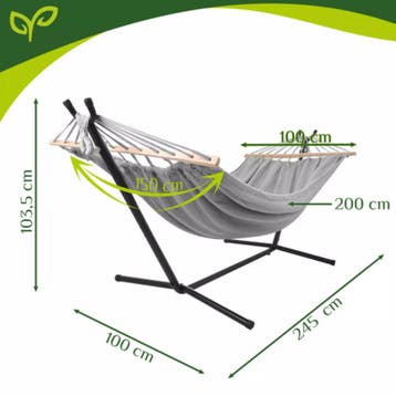 Gardlov Grijze tweepersoons hangmat met frame 200 x 150 c..., Tuin en Terras, Ophalen of Verzenden, Nieuw