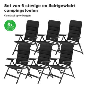Bardi 6 Stuks Luxe Verstelbare Campingstoelen 120KG - Zwart, Tuin en Terras, Tuinstoelen, Ophalen of Verzenden, Nieuw, Inklapbaar
