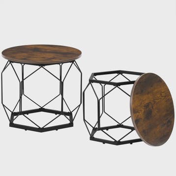 Set van 2 Ronde Bijzettafels met Opbergruimte en Metalen Fra, Huis en Inrichting, Verzenden, Nieuw