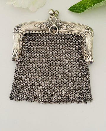 Zilver, Art Nouveau - Maliënkolder beursje - Frankrijk - 54