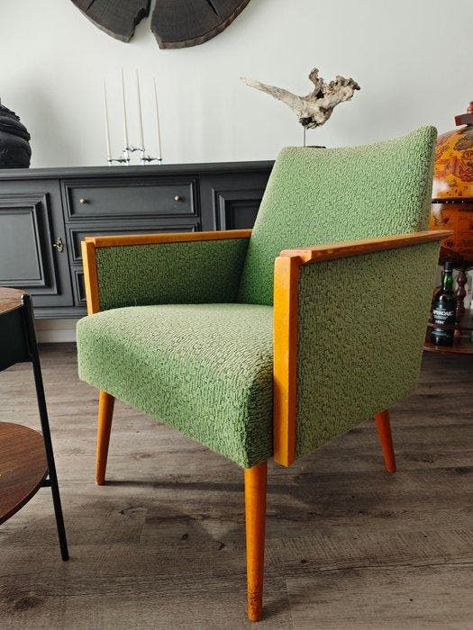 Lounge stoel - Hout, Katoen - Grüner 60s Mid-Century, Antiek en Kunst, Kunst | Designobjecten