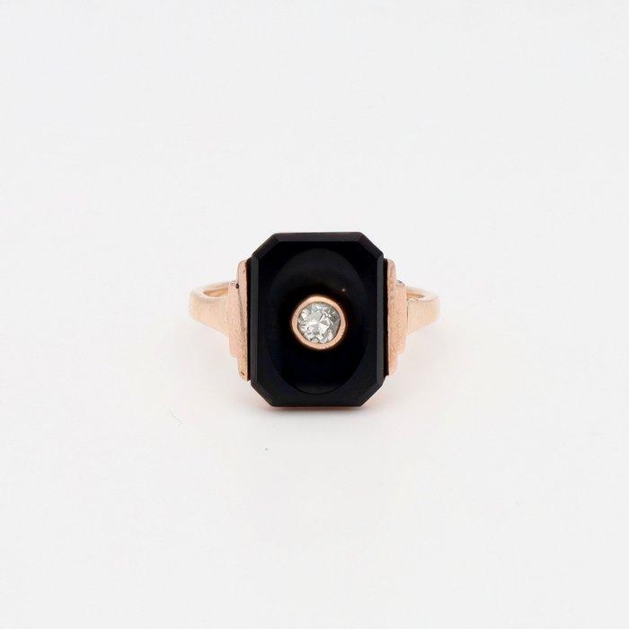 Ring - 14 karaat Roségoud Onyx - Diamant, Sieraden, Tassen en Uiterlijk, Ringen