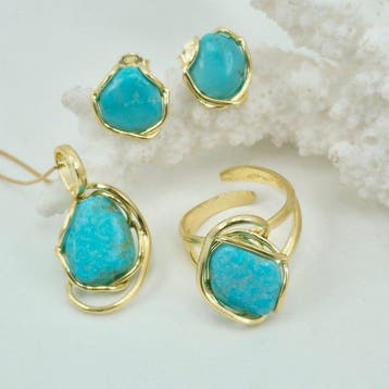 Turquoise - Zilver, Verguld - 3-delige sieradenset -