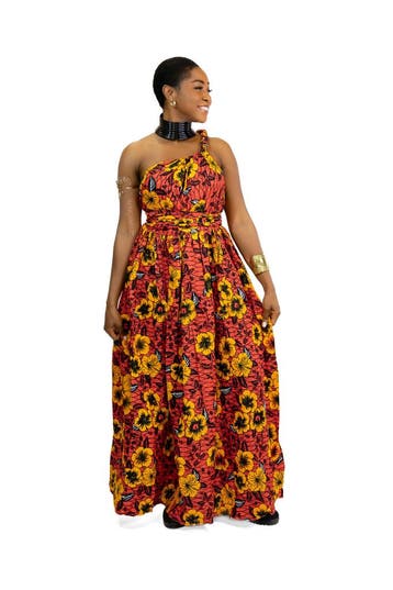 Afrikaanse print Rode Flowers Infinity Multiway Maxi Jurk -, Kleding | Dames, Ophalen of Verzenden, Nieuw