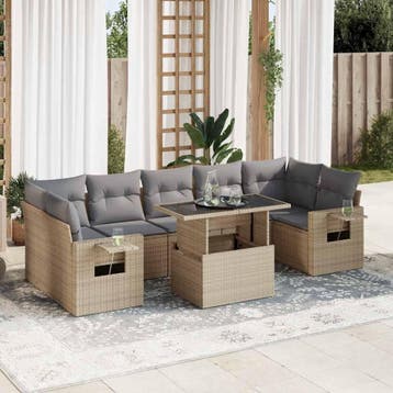 vidaXL 8-delige Loungeset met kussens poly rattan beige, Verzenden, Nieuw, Loungeset