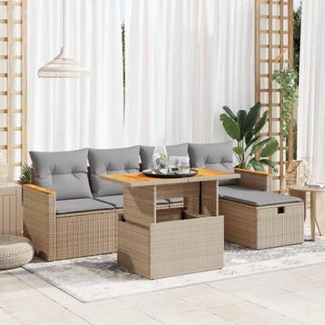 vidaXL 6-delige Loungeset met kussens poly rattan beige, Verzenden, Nieuw, Loungeset