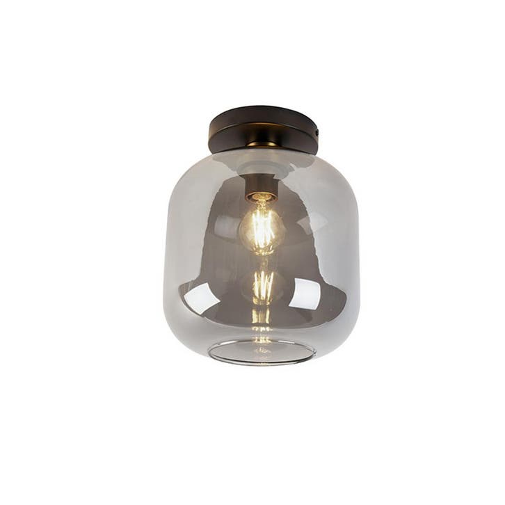 Design plafondlamp zwart met goud en smoke glas - Zuzanna, Huis en Inrichting, Lampen | Plafondlampen, Nieuw, Glas, Verzenden