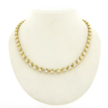 Bicolor gouden tennis collier met diamanten (Ketting), Gebruikt, Overige kleuren, Ophalen of Verzenden, Met edelsteen