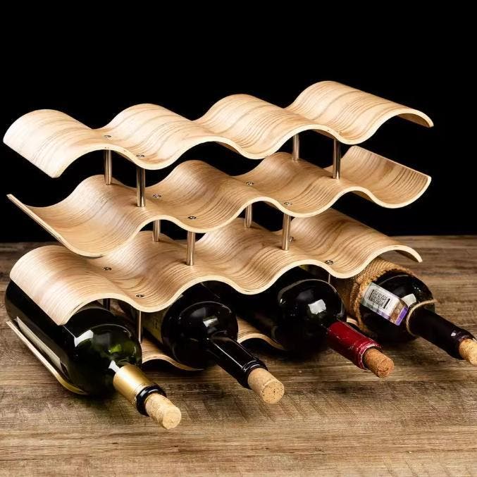 Bamboe Wijnrek 4-Lagen – Golf Flessenrek voor 14 Flessen, Huis en Inrichting, Woonaccessoires | Wijnrekken, Nieuw, Verzenden