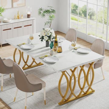Moderne Eettafel Marmerlook 160cm Rechthoekig voor 4-6 Perso, Verzenden, Nieuw