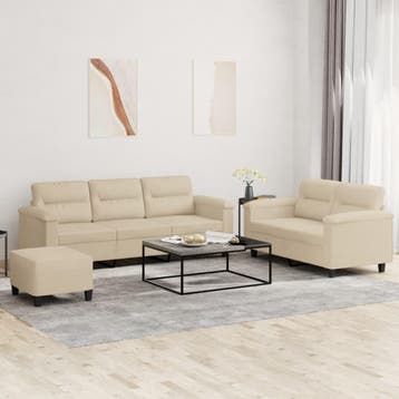 vidaXL 3-delige Loungeset met kussens microvezelstof, Huis en Inrichting, Banken | Bankstellen, Verzenden, Nieuw, Vierpersoons of meer