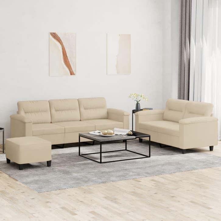 vidaXL 3-delige Loungeset met kussens microvezelstof, Huis en Inrichting, Banken | Bankstellen, Nieuw, Stof, Vierpersoons of meer