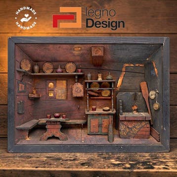 Miniatuurhuis - Raro Diorama Natalizio in Legno del XIX