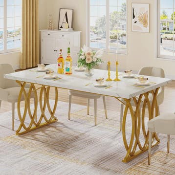 Moderne Eettafel Marmerlook 160cm Rechthoekig voor 4-6 Perso, Verzenden, Nieuw