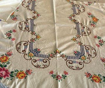 Tafelkleed - 250 cm - 150 cm - Vintage handgeborduurd