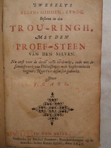 Jacob Cats (ONBEKENDE DRUK) - s Werelts begin, midden,