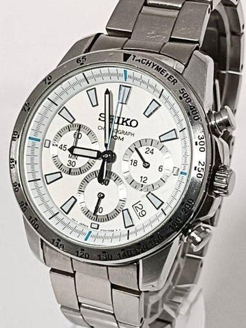 Seiko - Chronograph – White Dial - Light Blue Chronograph