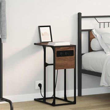 vidaXL Nachtkastje Bruin Eiken 41,5 x 26 x 60,5 cm Bewerkt, Minder dan 45 cm, Verzenden, Nieuw, 55 tot 70 cm